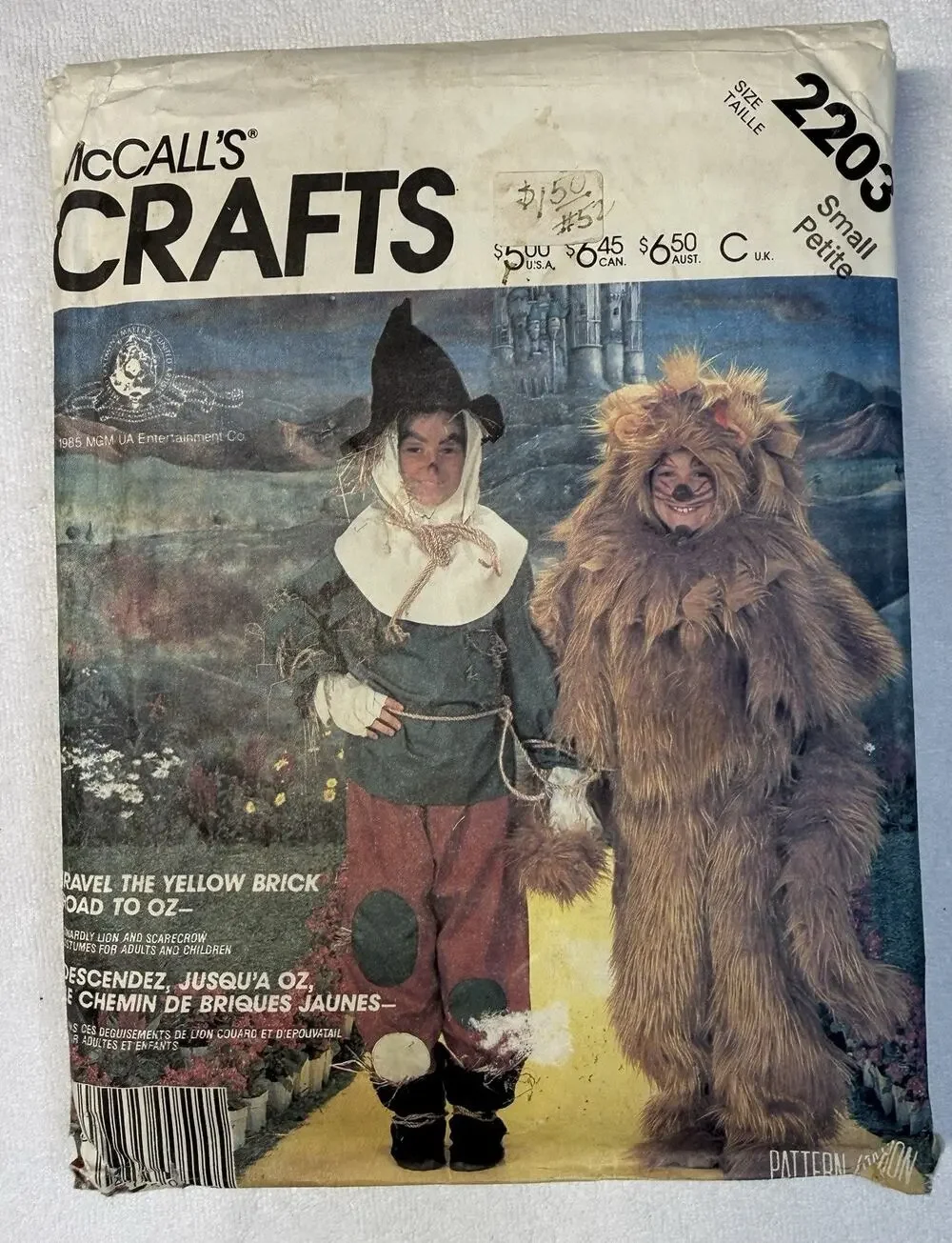 McCalls Sewing Pattern VTG Wizard Of Oz Scarecrow Lion 80s Uncut Kids 2203 USA